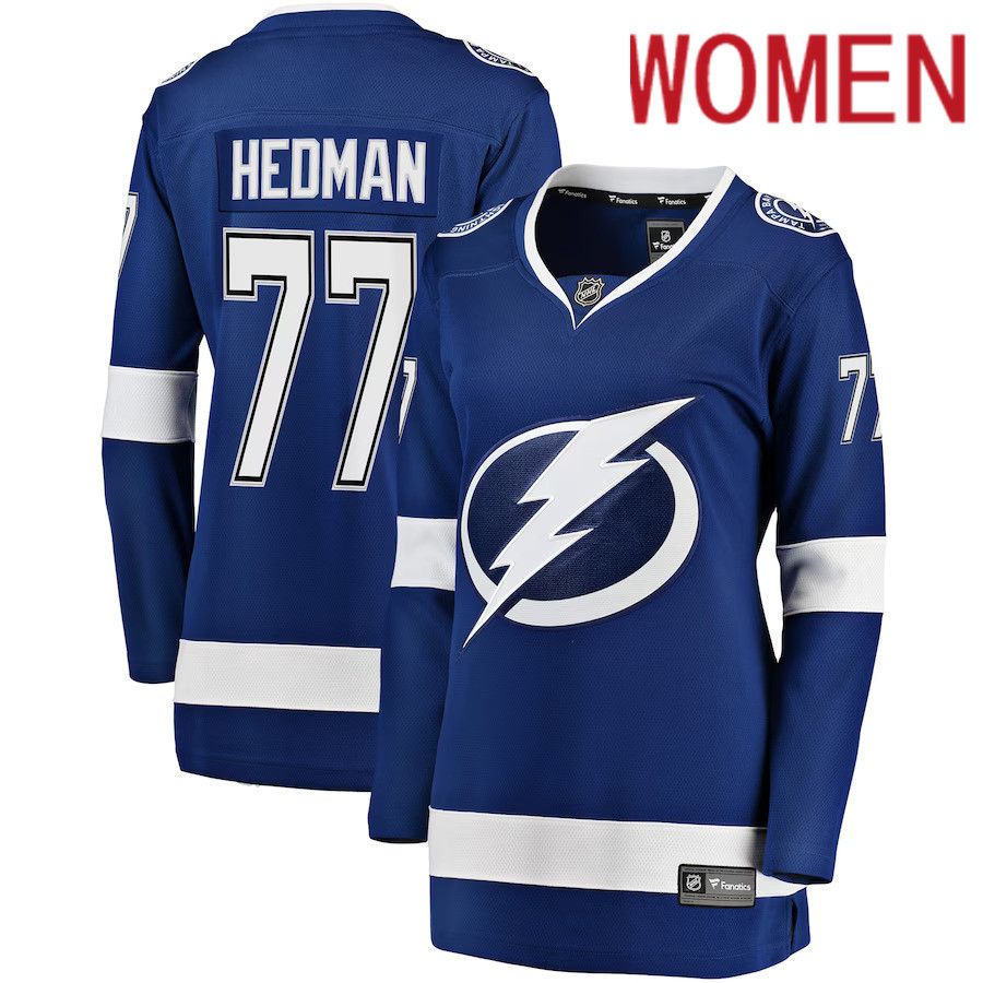 Women Tampa Bay Lightning 77 Victor Hedman Fanatics Branded Blue Premier Breakaway Player NHL Jersey